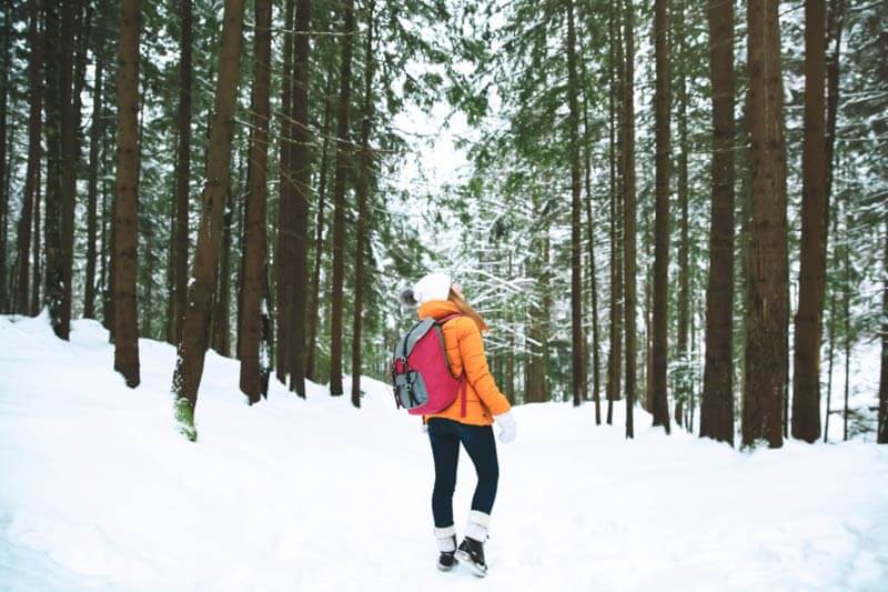 Hiker walking in the snow