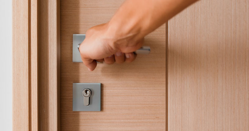 Open the room door at home person going inside a house